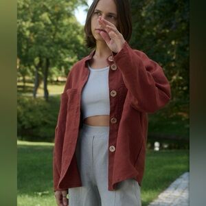 Linenfox Jade Heavy Linen Jacket - Terracotta